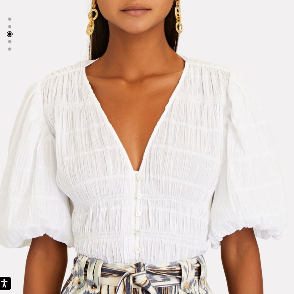 #2125 FRAME Julianne Smocked Puff Sleeve Top white sz Small